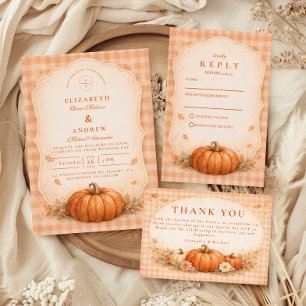 Rustic Gingham Pumpkin Fall Wedding Invitation