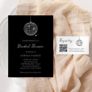 Minimal Disco Ball Bridal Shower QR Code Registry Enclosure Card