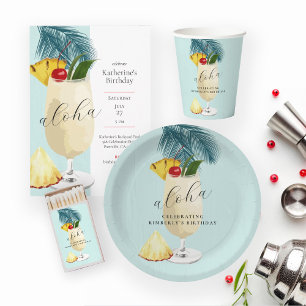 Aloha Pineapple Cocktail Summer Birthday Party Invitation