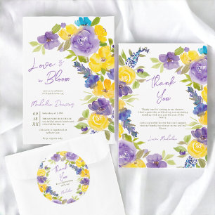 Boho love in bloom lavender floral bridal shower invitation