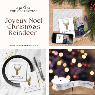 Boho French Christmas Reindeer Joyeux Noel Photo Holiday Card