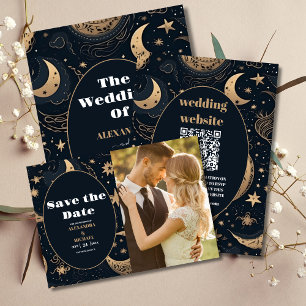 Midnight Blue Gold Celestial Wedding Save The Date