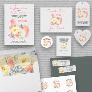 Blush Pink Floral Number 15 Save the Date Announcement Postcard