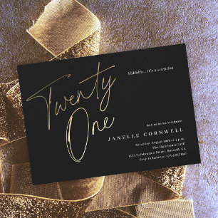 Minimalist Script Black and Gold 21st Birthday Magnetic Invitation