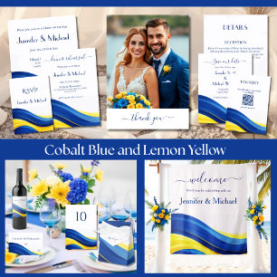 Cobalt Blue & Yellow Modern Wedding  Invitation