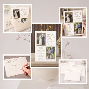 Elegant Ivory & Gold 50th Wedding Anniversary Invitation