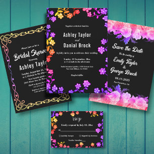 Elegant Neon Colours Roses Floral Bridal Shower Invitation