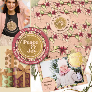 Peace & Joy, Pink and Gold Glitter Christmas Gift Tags