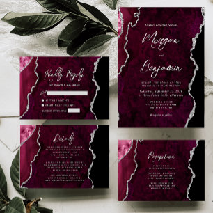 Burgundy Silver Agate Script Wedding Reception Enclosure Card