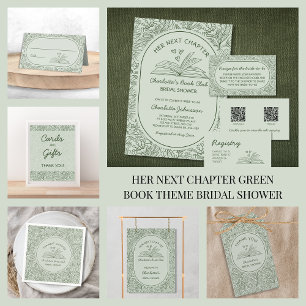 Book Theme Floral Sage Green Bridal Shower Place Card