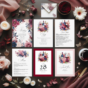 Burgundy, Navy and Blush Wine Tasting Wedding Table Number