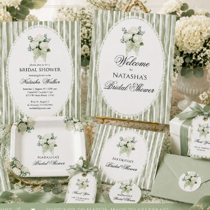 Sage Green Vintage Floral Bow Simple Bridal Shower Square Sticker