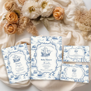 Toile Nautical Baby Shower Books for Baby Enclosure Card