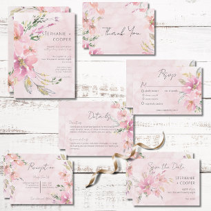 Pink Blush Floral Watercolor Modern Wedding Save The Date
