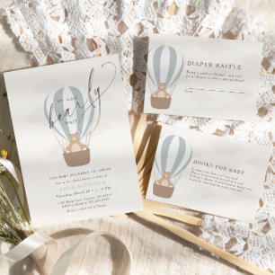 We Can Bearly Wait   Baby Boy Blue Balloon Shower  Enclosure Card