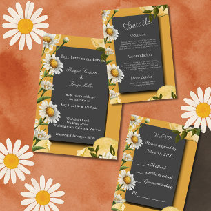 black onyx retro white orange Margaret flower RSVP Card