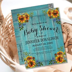 Rustic Blue Sunflower Baby Shower Invitation Postcard