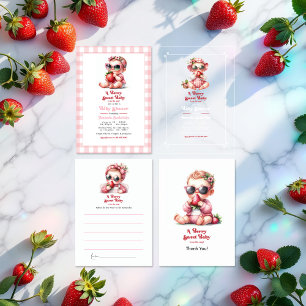 Gingham and Strawberry Berry Sweet Baby Shower Acrylic Invitations