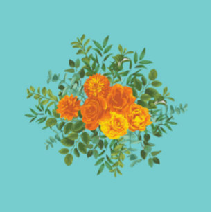 Orange & Teal Aqua Peony & Rose Floral Wedding Invitation