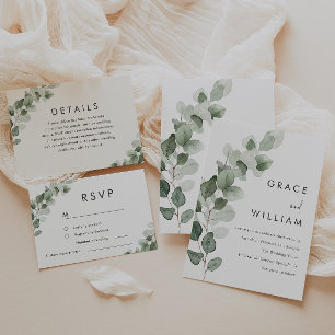 Elegant Watercolor Greenery Wedding Invitation