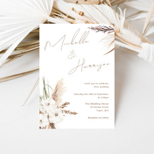 Sage Green White Boho Floral Modern Wedding Invitation