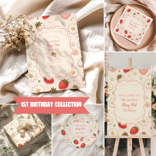 Pink Strawberry Berry First 1st Birthday Napkin