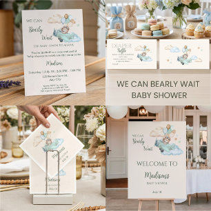 We Can Bearly Wait Teddy Bear Aeroplane Baby Showe Invitation