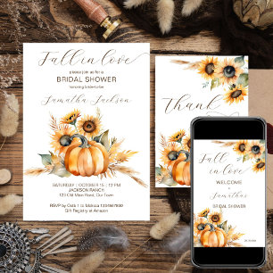 Fall in love boho pumpkin sunflowers bridal shower thank you card