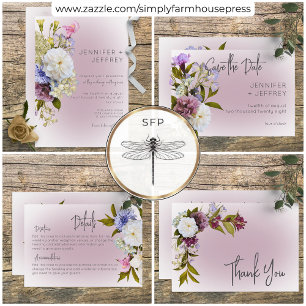 Peri White Mauve Floral Modern Wedding Thank You Card
