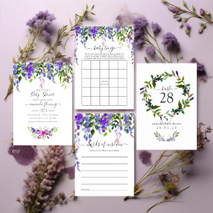 Ultra Violet Watercolor Floral Baby Bingo Invitation