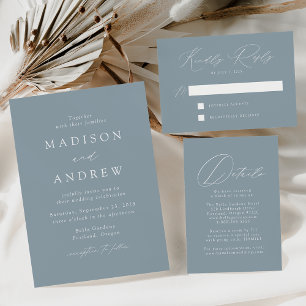 Modern Elegant Dusty Blue QR Code Wedding Invitation Postcard