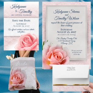 Gorgeous Light Pink Rose Wedding Invitation