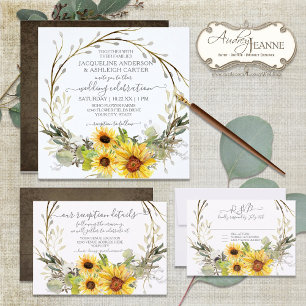 Rustic Wedding Sunflower Eucalyptus Watercolor Invitation
