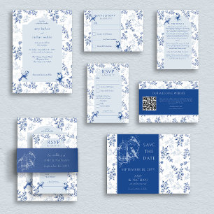 Chinoiserie Blue Floral Wedding Arch Entree and RSVP Card