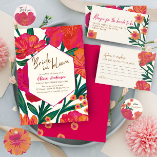 Bold Pink and orange Bride in bloom Bridal shower Invitation