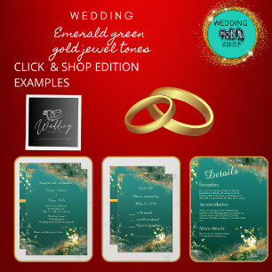 Emerald green gold jewel wedding safe the date  invitation