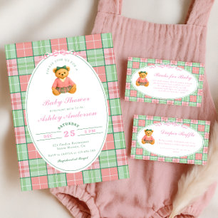 Polo Teddy Bear Girl Baby Shower Diaper Raffle Enclosure Card
