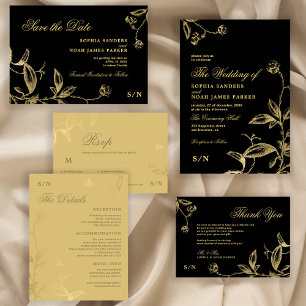 Elegant gold monogram floral dark green wedding envelope
