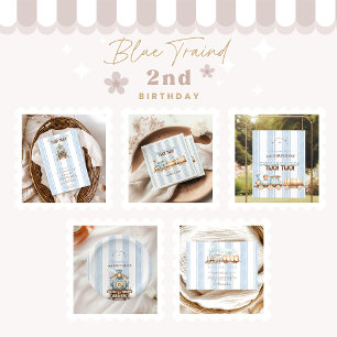 Vintage Blue Train 2nd Birthday Thank You Card