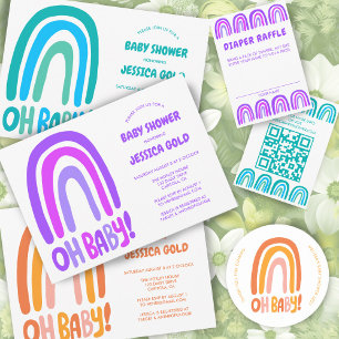 OH BABY SHOWER Sweet Blue Rainbow CUSTOM QR CODE Invitation