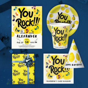 Modern Fun You Rock Yellow Music Notes Watercolor Paper Cups