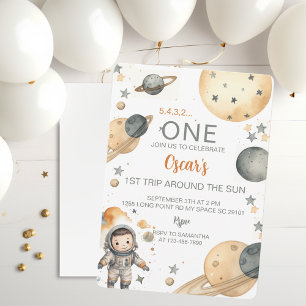 "Space Adventure Watercolor First Birthday Paper Plate