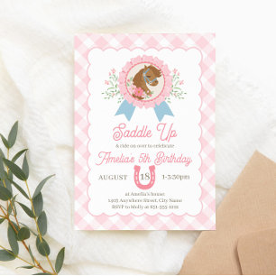 Charming Pink Derby Horse Birthday Invitation