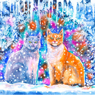 Winter Cats Christmas Holiday Card