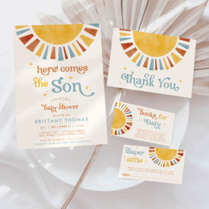 Here Comes the Son Boho Retro Boy Baby Shower Invitation