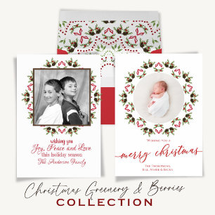 Merry Christmas Red Green Pinecone Party QR Code Invitation