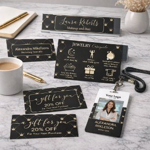 Stylish Crown Pattern Black Gold Jewelry Care  Business Card