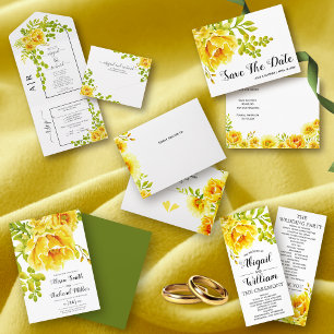 Yellow watercolor flowers wedding Save the Date Announcement Postcard