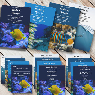 Navy Blue Underwater Shark Nautical Beach Wedding Save The Date