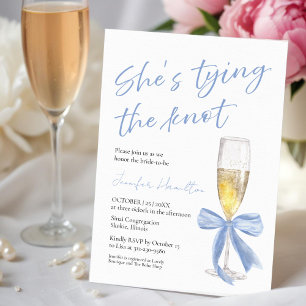 She's Tying the Knot   Blue Bow Bridal Shower Invitation